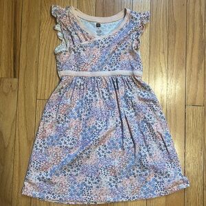 Tea Collection size 7 flutter sleeve faux wrap dress